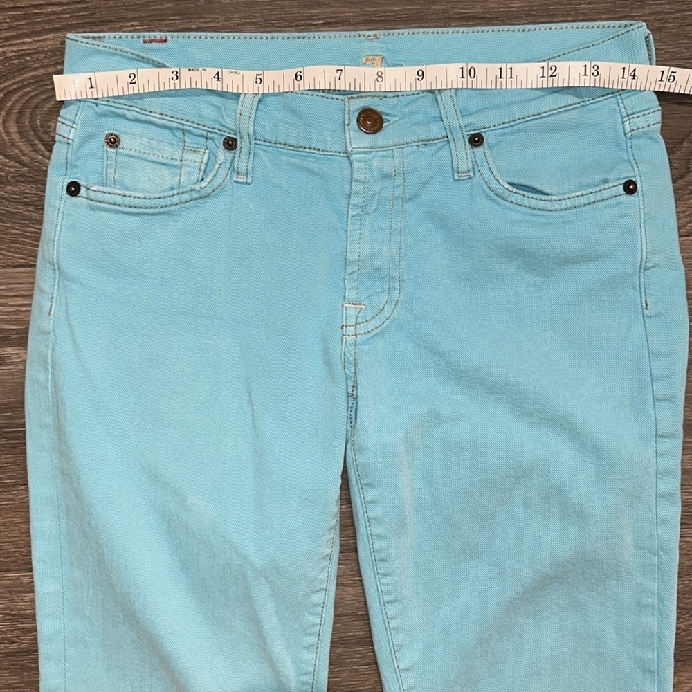 7 For All Mankind Flare Jeans 27 Bright Baby Blue Denim Made USA Vintage Y2K 00s - Picture 9 of 11